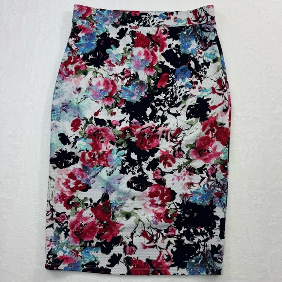 Iris XL Colorful Floral Pencil Skirt Stretchy Pull-On Comfy Bodycon Work Office - Picture 9 of 10